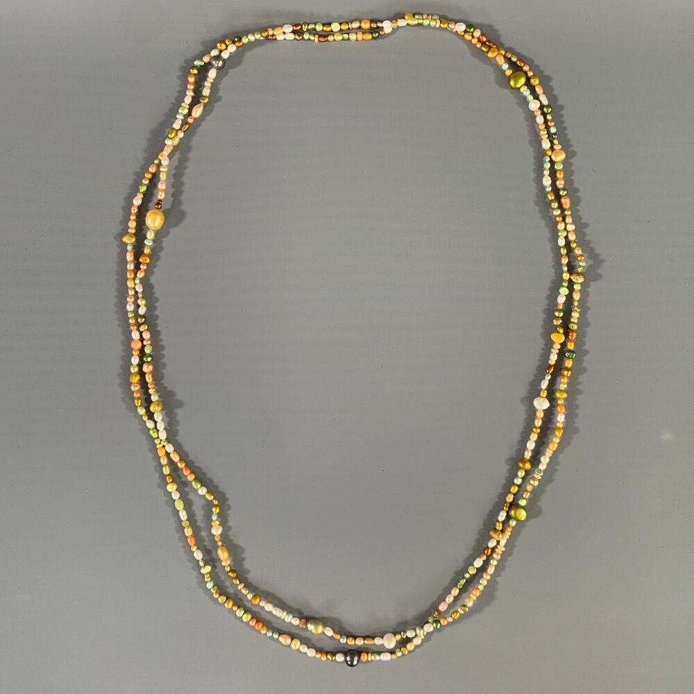 Unbranded Orange & Green Pearl Beaded Strand Necklace OS